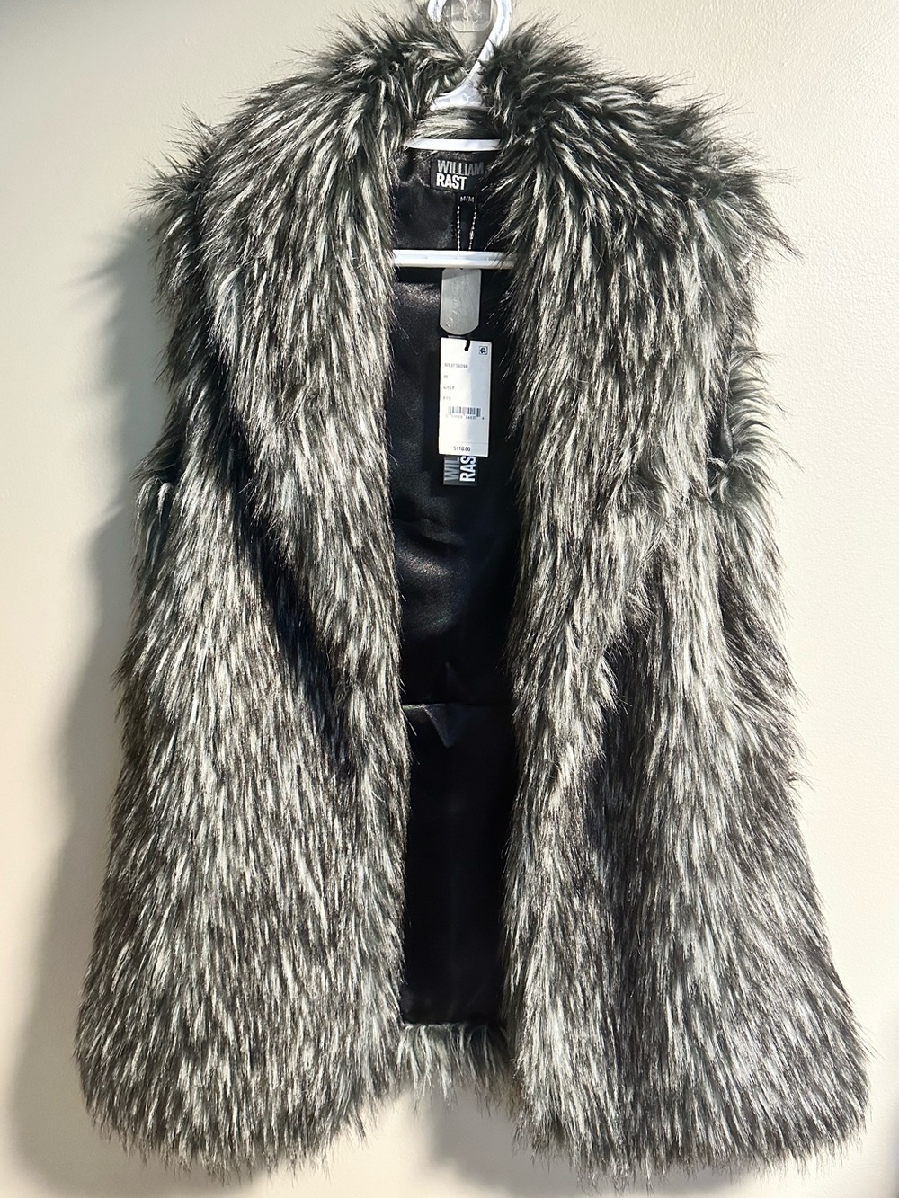 William Rast Silver-Gray Faux Fur Vest Size Medium